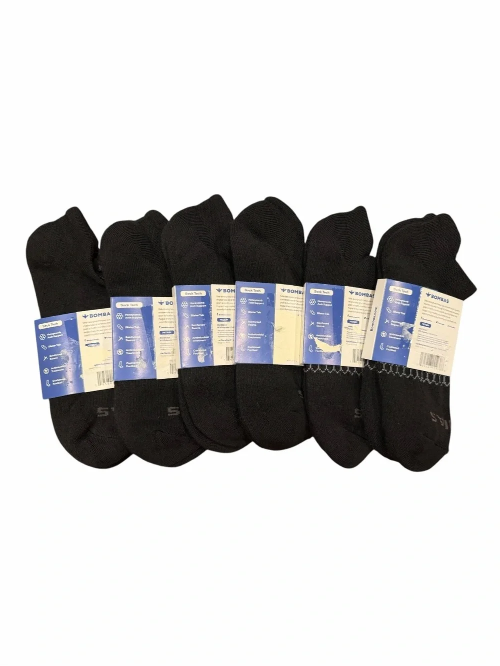 NWT Bombas Unisex Black Bee Better Ankle Honeycomb Socks Size Medium Set Of 6